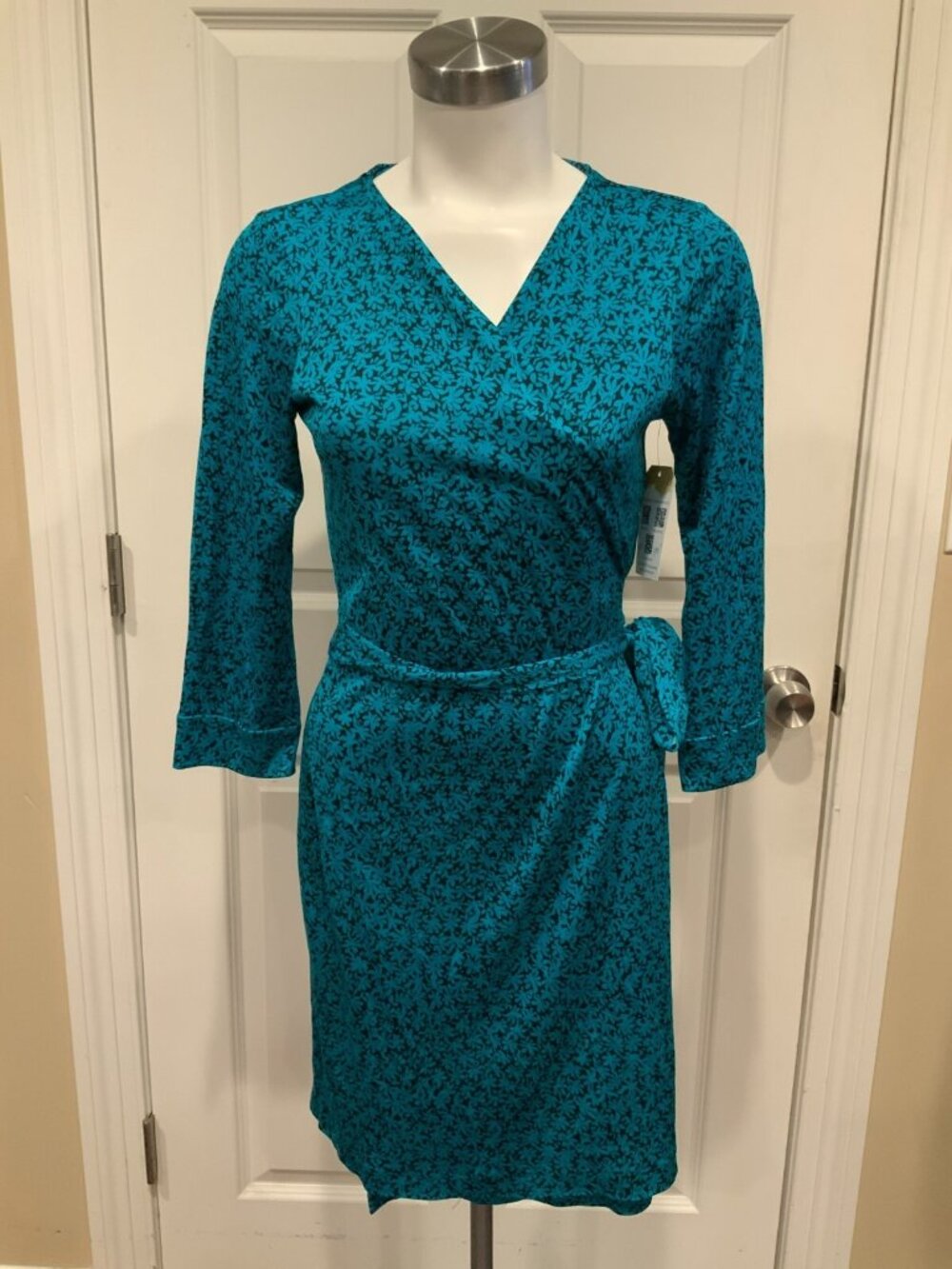Diane Von Furstenberg New Julian Two Vintage Teal Blue Floral Wrap Dress Size 10